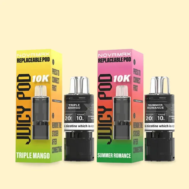 Juicy Pod NovaMax 10K Prefilled Pods – Long-lasting, prefilled vape pods in 10+ flavours at Ninja Vapes.